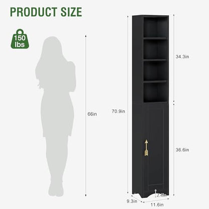 VECELO 71” Freestanding Storage Cabinet with 6 Removable Shelves, Bottom Closed Compartment, Elevated Dust-Resistant Base, Adjustable Organizer for Home-Black - color: Black