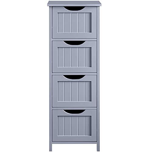 Topeakmart Wooden Floor Cabinet w/ 4 Drawers, for Bathroom Gray | Hallway Cabinet Free Standing Storage Organizer, for Kitchen, Living Room - color: Grey
