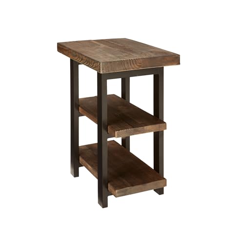 Alaterre Furniture Pomona Solid Wood 3-Tier End Table, Rustic Brown, 20” | Small Side Table or Nightstand with Storage Shelf and Metal Legs, Rustic Farmhouse Chair Side Table for Living Room & Bedroom - color: Rustic Brown