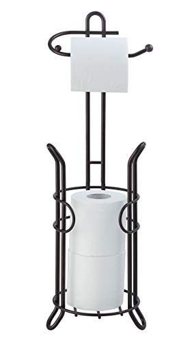 SunnyPoint Freestanding Toilet Paper Holder with Storage – Holds 3 Spare Rolls, Heavy-Duty Steel, Oil Bronze Finish, Easy Assembly, Space-Saving Bathroom Organizer - color: Bronze