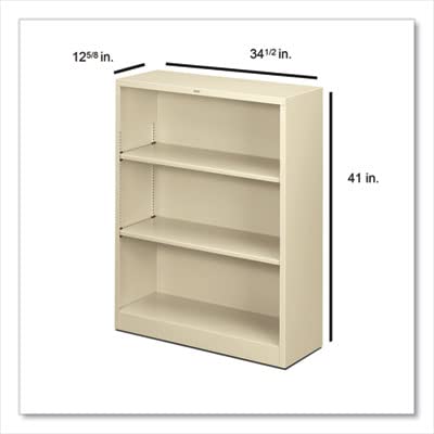HON Metal Bookcase, 3 Shelves, 34-1/2 W by 12-5/8 D by 41 H, Putty - color: Putty, size: 3 Shelves