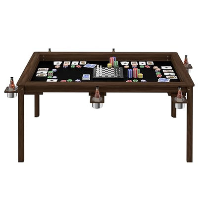 Yardenaler Solid Wood Board Game Table, Gaming & Dining Table with 58” x 33” Big Gaming Space and Removable Top, Seats 4 to 6 Players, Includes Leatherette Play Mat, 6 Cup Holders & Flush Pull Design - size: 63"L x 38.2"W x 30.4"H