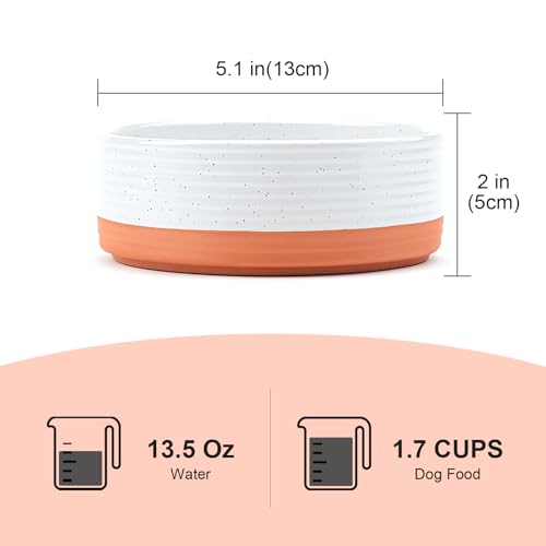 SPUNKYJUNKY Ceramic Dog and Cat Bowls 2 Pack, 5.1'' Dog and Cat Food Water Double Feeding Bowls Non-Slip for Cats and Puppy Small Sized Breed Microwave Dishwasher Safe - 13.5 OZ, 2pcs, Pattern White - color: Pattern White - Only Bowls*2, size: 5.1 in - 1.
