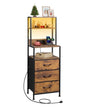 WLIVE Tall Nightstand with 3 Fabric Drawers, Night Stand with Charger Station and Open Shelves, LED Nightstand, Bed Side Table for Bedroom, Living Room, Rustic Brown - color: Rustic Brown, size: 1 Piece, style: 3 Drawers