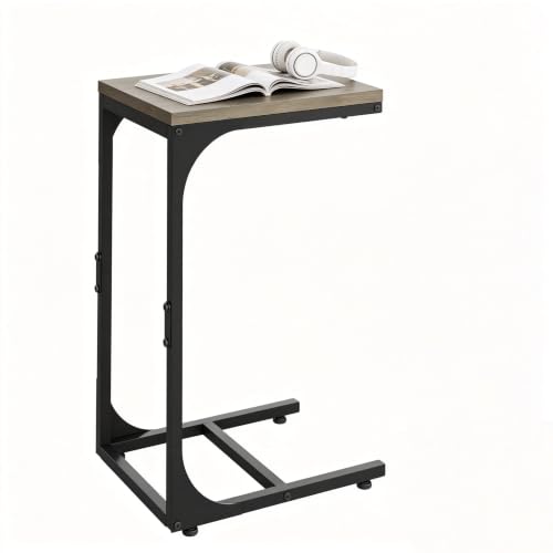 WLIVE C Shaped End Table, Small Couch Side Tables with Metal Frame, Sofa Table TV Tray for Living Room, Bedroom, Greige - color: Greige