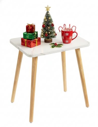 FORAOFUR Small End Table, Side Table Accent Table Living Room Bedroom Balcony Office, Modern Bedside Table Home Decor, Mini Table for Small Spaces, Short Coffee Table, Easy Assembly, Marble White | Marble Solid wood legs for stability, fits sofa/bedside/s
