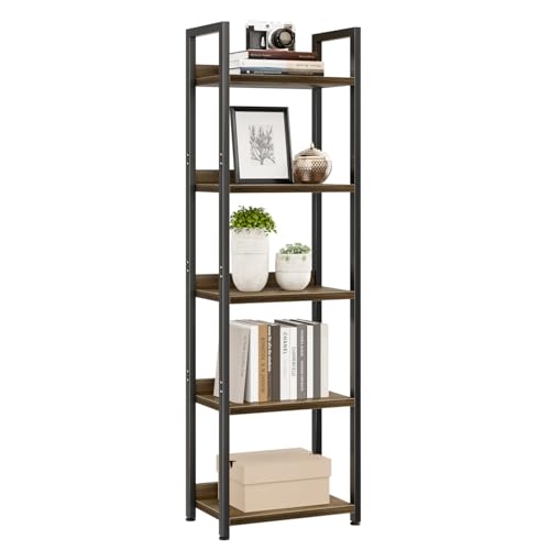 NUMENN Narrow Bookshelf, 5 Tier Bookshelves, Home Office Bookcase Shelf Storage Organizer, Free Standing Storage Shelving Unit for Bedroom, Living Room and Home Office, Dark Walnut - color: Dark Walnut, size: 5 Tier(Narrow)