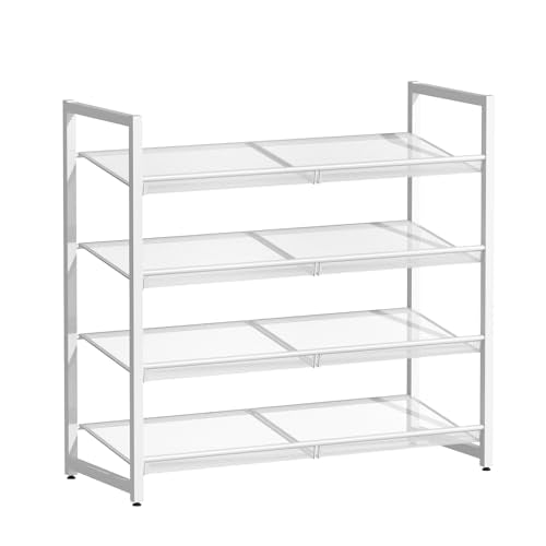 4 Tier Metal Shoe Organizer, Stackable Shoe Stand for Closet, with Adjustable Flat, Holds up to 20 Pairs, Sturdy Shoe Rack for Entryway Bedroom, White - color: White, size: 4Tier