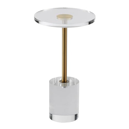 VEVOR Clear Acrylic Side Table, Modern End Table with Solid Base, φ12 inch Round Tabletop, 21 inch High, 20mm Thick, for Coffee, Drink, Food, Snack Used in Living Room, Bedroom, Office, Easy Assembly - style: Brushed Brass