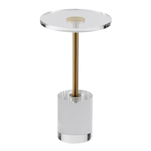 VEVOR Clear Acrylic Side Table, Modern End Table with Solid Base, φ12 inch Round Tabletop, 21 inch High, 20mm Thick, for Coffee, Drink, Food, Snack Used in Living Room, Bedroom, Office, Easy Assembly - style: Brushed Brass