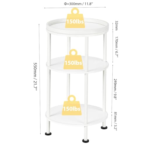 Small Round Side Table with Tray Top (Patented Design), 11.8" Narrow End Table for Small Spaces, 3-Tier Modern White Nightstand, Original Accent Furniture for Living Room Bedroom (Classic, White) - color: White, style: Classic