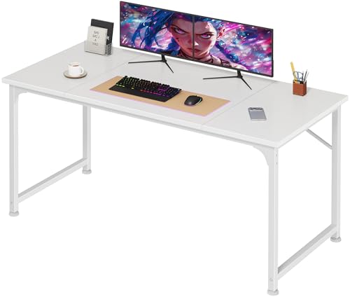 PRAISUN 47 Inch Computer Desk, Home Office Desk with Spacious Desktop, Modern Gaming Desk, Writing Study Table for Bedroom, Small Spaces, Work from Home Desk with Metal Frame, White - color: White, size: 47INCH