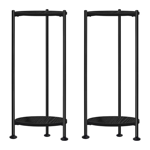 30 inch Tall Plant Stand Indoor for Living Room, Balcony, Bedroom, 2-Pack | Rustic Industrial Wood Flower Holder for Heavy Plants, Stable & Durable, Multi-function 2 Tier Display Rack, Easy Assembly - color: black-2 pack