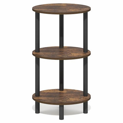 Furinno Turn-N-Tube Side Table, 3-Tier Oval End Table, Night Stand, Bedside Table, for Living Room, Bedroom, Amber Pine/Black - color: Amber Pine, size: 1-Pack, Plastic Frame, 3-Tier, 27.6 Inches Tall
