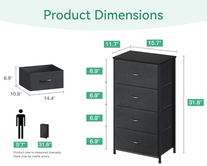 AODK Small Dresser for Bedroom with 4 Storage Drawers, Black | Dressers Chest of Drawers Fabric Dresser with Sturdy Steel Frame, Dressers for Closet with Wood Top - color: Black