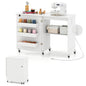 Giantex Folding Sewing Table with Charging Station, Storage Trays & Shelf | Rolling Craft Table with Lockable Wheels, Foldable Sewing Machine Cabinet Desk for Small Spaces, Dorms, White - color: White