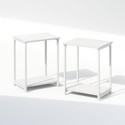 Furinno Simplistic Night Stand Set of 2, 2-Tier Open Shelf Design Nightstand with Metal Frame, Bedside Table, End Table, Side Table, for Bedroom, Closet, White - color: White/White, size: Metal Frame 1-Tier, 2-Pack