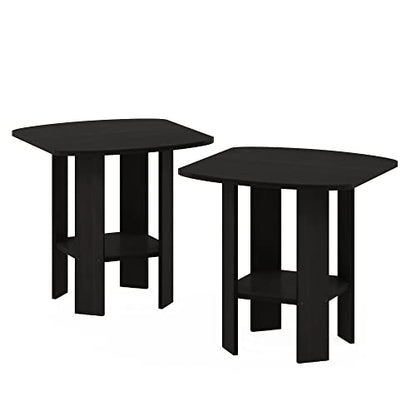 Furinno SIMPLE DESIGN Side Table Set of 2, 2-Tier Modern End Table with Soft Edges, Open Shelves Night Stand, Bedside Table, for Living Room, Bedroom, Espresso - color: Espresso, size: 2-Pack, 2 Tiers, Standard Leg