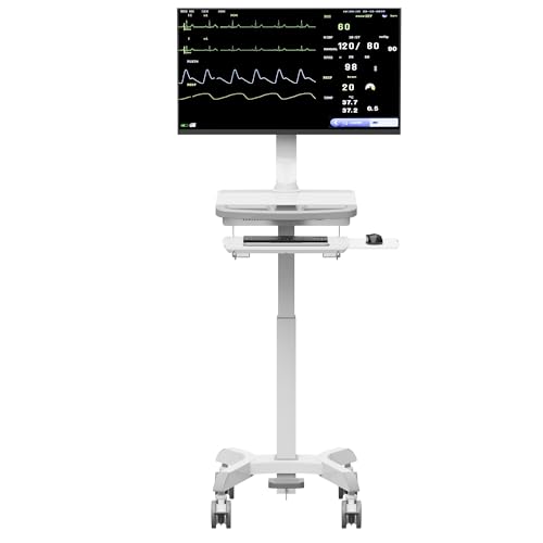 Mount Plus MB-C12 Mobile Height Adjustable Medical Workstation Cart with Retractable Keyboard, Mouse Tray, Large Tabletop (19.7" x19.3), Swivel Locking Casters for Hospitals, Dental and Clinic