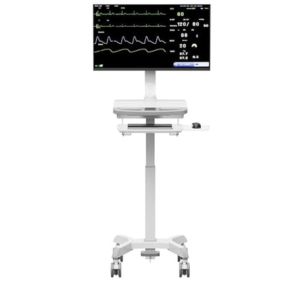 Mount Plus MB-C12 Mobile Height Adjustable Medical Workstation Cart with Retractable Keyboard, Mouse Tray, Large Tabletop (19.7" x19.3), Swivel Locking Casters for Hospitals, Dental and Clinic
