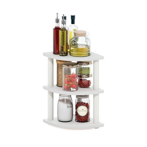 Furinno Turn-N-Tube Kitchen Countertop Organizer, 3-Tier Corner Countertop Organizer Shelf, Corner Shelf, for Kitchen, Pantry, Organizers and Storage, White - color: White/White, size: 3-Tier Corner