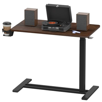 FLEXISPOT Adjustable C Table with Wheels, Mobile Snack Side End Table Sofa Couch Bedside Table Laptop Rolling Cart TV Tray Night Stand for Small Space Side Table(27.6" W x 15.7" D,Rustic Brown) - color: Rustic Brown, size: 28x16