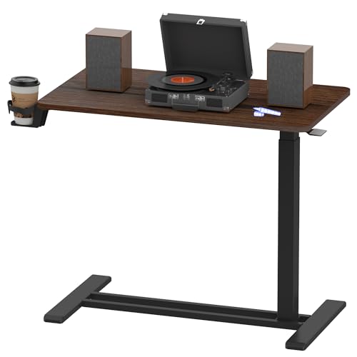 FLEXISPOT Adjustable C Table with Wheels, Mobile Snack Side End Table Sofa Couch Bedside Table Laptop Rolling Cart TV Tray Night Stand for Small Space Side Table(27.6" W x 15.7" D,Rustic Brown) - color: Rustic Brown, size: 28x16