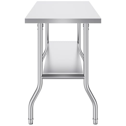 VEVOR Stainless Steel Foldable Work Table, 48 * 24 Inch Heavy Duty Food Outdoor Double Layer Stainless Steel Worktable for Commercial Kitchen Restaurant - size: Double layer 48 * 24, style: Foldable