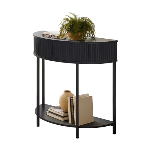 unipaws Half Moon Console Table with Drawer Storage, Narrow Entryway Table | Hidden Cabinet & Lower Shelf, Modern Semi-Circle Hallway Table for Living Room, Small Spaces (31.5" Width) - style: Drawer Storage