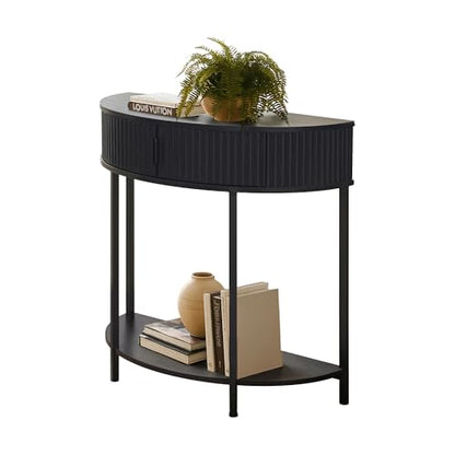 unipaws Half Moon Console Table with Drawer Storage, Narrow Entryway Table | Hidden Cabinet & Lower Shelf, Modern Semi-Circle Hallway Table for Living Room, Small Spaces (31.5" Width) - style: Drawer Storage