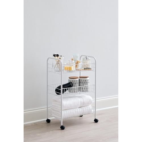 Rubbermaid 3-Tier Shelving Wheeled Organizer, Wire Adjustable Metal Storage Cart, for Office/Kitchen/Bedroom/Laundry Home Use, White - style: Storage Cart