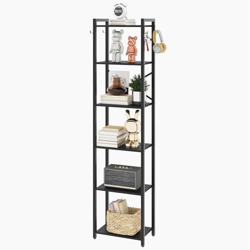 YMYNY Bookshelf, 6-Tier Ladder Shelf Organizer, Narrow Shelving Unit, Corner Storage Racks, Large Capacity Bookcase, for Home Office Living Room Balcony Bathroom, Metal Frame,HBC001B - color: Black, size: 6 Tiers