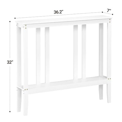 ELYKEN Bamboo 2-Tier Narrow Console Table, 36.2" Long Slim Hallway Table | Sofa Table Behind Couch with Storage Shelf for Entryway, Living Room, Foyer - color: White