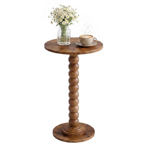 Round Side Table for Small Spaces, Modern Pedestal End Table with Solid Wood Spindle Leg, Small Drink Table Accent Nightstand for Living Room, Bedroom, Sofa Side, Apartment & Office, Brown - color: Brown