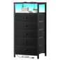 BOLUO Black Dresser with 5 Drawers Tall Nightstand with Charging Station and LED Light, Bedside Table Room Storage Drawers Closet - color: B.black, size: 11.8"D x 15.7"W x 39.8"H (5 drawers)
