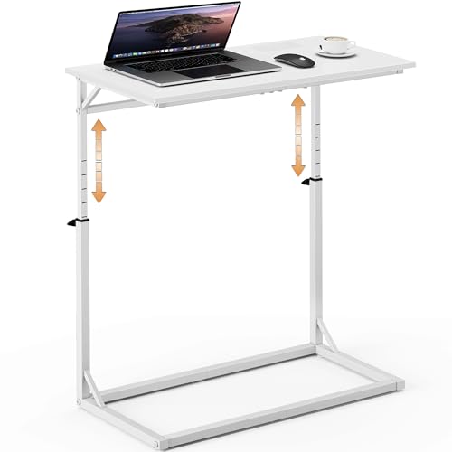 Vagusicc C Shaped End Table, Tall Side Table for Couch, C-Table End Table Adjustable Height Side Table, Large Surface Sofa Table TV Tray, Slide Under Couch Table for Sofa, Living Room, Bedroom, White - color: White, style: Ordinary