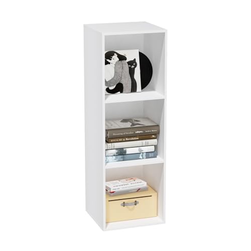 3 Cube Storage Organizer with Closed Back Panel- Wooden 3-Tier Open Bookshelf, 11 Inch Cube Storage Organizer, Tall Vertical Display Shelf for Living Room, Bedroom, Office (White, 3-Cube)