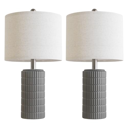 PoKat 20.75'' Ceramic Small Table Lamps for Bedroom, Modern Dark Gray Bedside Lamps Set of 2, Farmhouse Lamps for Living Room with Linen Lampshade for Night Stands Guest Room Side End Table Console - color: 20.75'' Small - Dark Grey