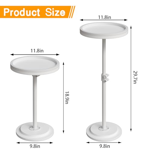 Small Side Table, Drink Table, Height Adjustable Round End Table, Pedestal Side Table for Small Spaces in Living Room, Bedroom, White - color: White