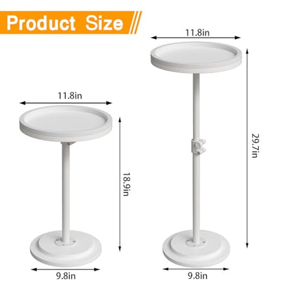 Small Side Table, Drink Table, Height Adjustable Round End Table, Pedestal Side Table for Small Spaces in Living Room, Bedroom, White - color: White