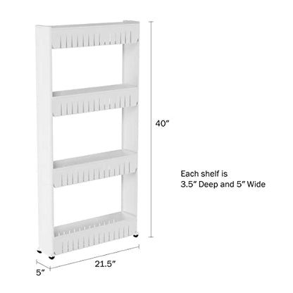 4-Tier Storage Organizer Rack - Plastic Rolling Cart for Office, Dorm, Bedroom, Bathroom, and Laundry Room Organizing by Lavish Home (White) - size: 4-Tier
