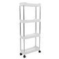 Slim Storage Cart Rolling Utility Organizer Compact Slide Out Shelving for Kitchen Bathroom PP Stainless Steel White 4 Tier 4.9 Inch Baskets with Wheels Hooks - color: White