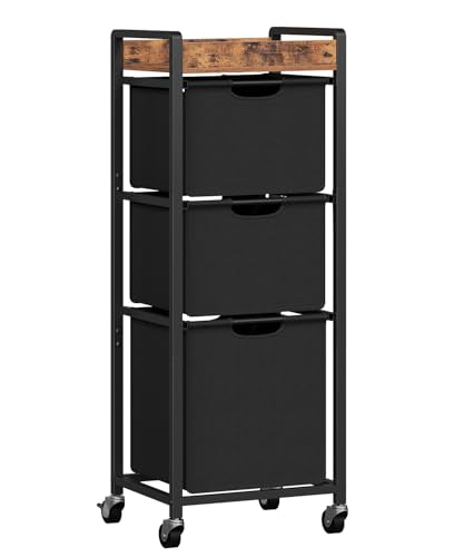 HOOBRO Vertical Laundry Hamper with Wheels, Slim 3 Section Laundry Sorter, Space Saving Rolling Laundry Cart with Removable Bags & Shelf, Laundry Basket for Bathroom, Bedroom, Rustic Brown