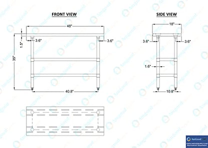 Stainless Steel Work Table with 2 Shelves | Metal Utility Table | Commercial & Residential NSF Utility (Stainless Steel Table with 2 Shelves, 48" Long x 18" Deep) - size: 48" Long x 18" Deep