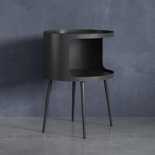 ZHBHHYZ Modern Round Side Table with Open Storage, Metal Nightstand End Table, Bedside Table for Living Room and Bedroom, Matte Black - color: Black-round