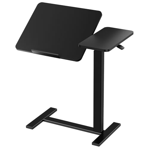 DUMOS Small Standing Desk Rolling Table Adjustable Height, Laptop Mobile Stand with Wheels, Portable Computer Workstation with Tiltable Desktop for Teacher Classroom Home Office, Black - color: Black