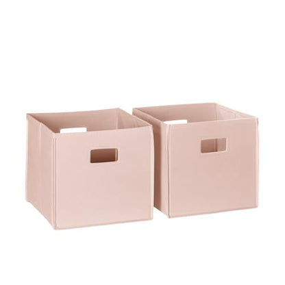 RiverRidge Folding Storage Bins - 2-pack of 10in Tall Soft Pink Cubes | Fabric Bins, Set of 2 Storage Cubes, Cut-out Handles, Playroom Closet Organizer, Collapsible Cubby with Bottom Board Insert - color: 2 Soft Pink 10in H Bins