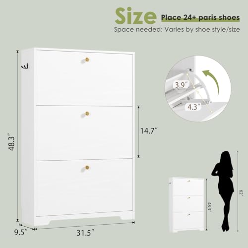 Nicetree Shoe Cabinet with 3 Flip Drawers, Narrow Shoe Organizer Cabinet, Freestanding Shoe Rack Cabinet, Modern Shoe Storage Cabinet for Entryway, Hallway, Foyer, White - color: White, style: 3-Drawers