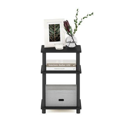 Furinno JUST Side Table, 3-Tier End Table, Open Shelves Night Stand, Bedside Table, Toolless Assembly, for Living Room, Bedroom, Bathroom, Americano - color: Americano/Black, size: 1-Pack, Plastic Poles, style: 1-Pack
