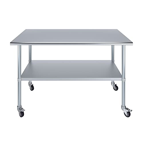 AmGood 60" Long x 30" Deep Stainless Steel Table with Casters - size: 60" Long x 30" Deep